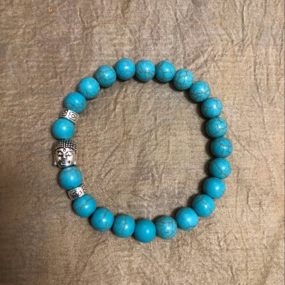 Blue turquoise beads buddha bracelet